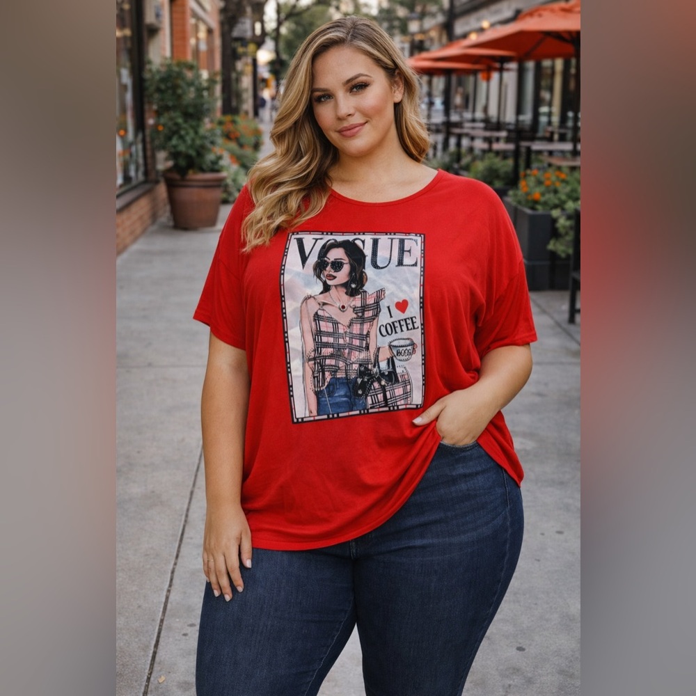 Vibrant Red Graphic Tee NWOT